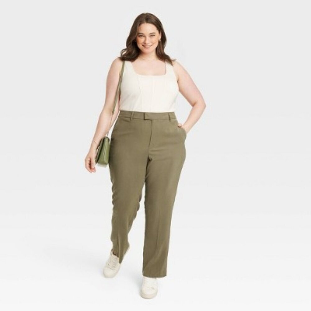 NWT Women's High-Rise Regular Fit Full Length Straight Stovepipe Trousers